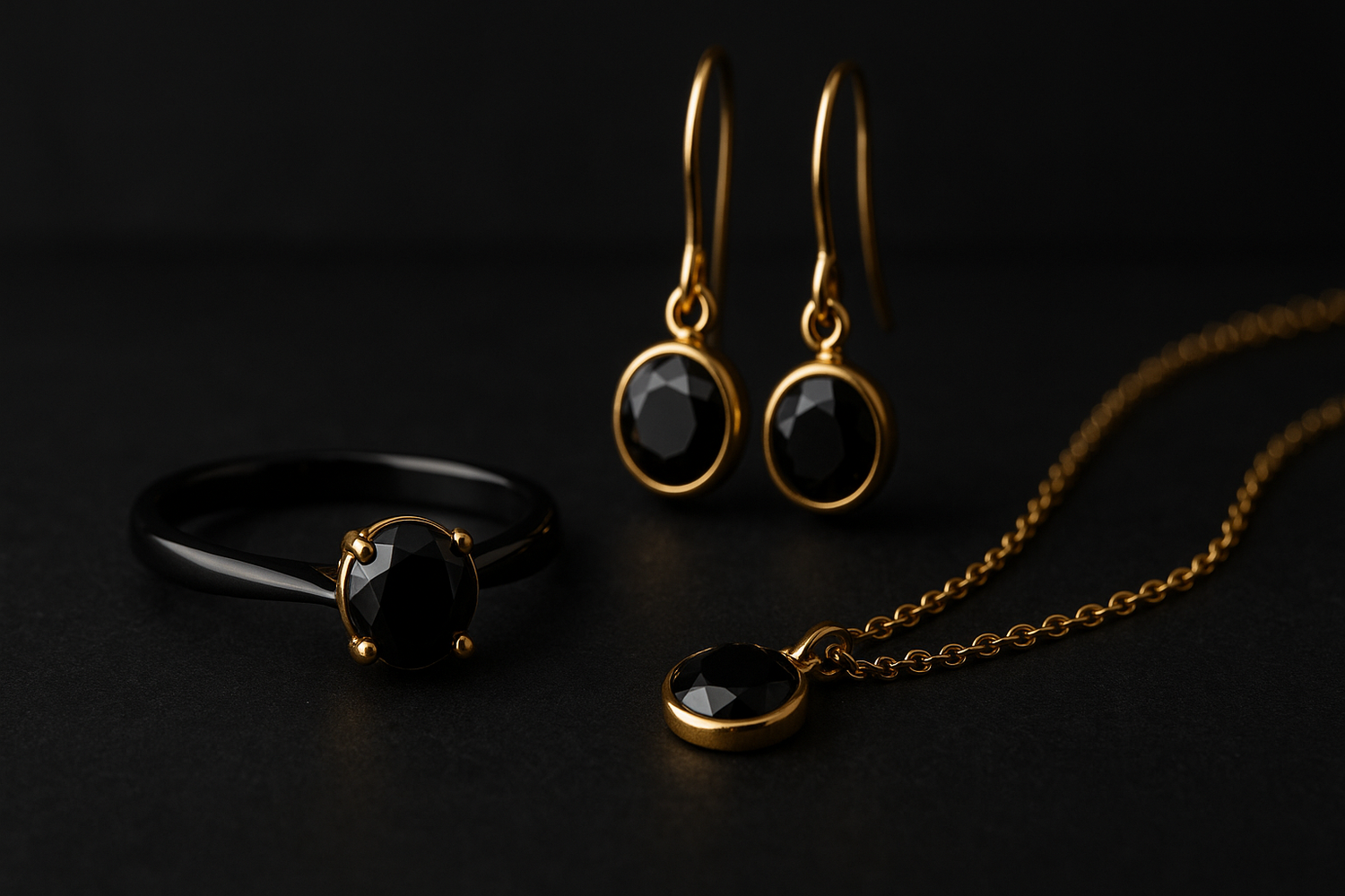 Custom black gold engagement ring with diamond accents