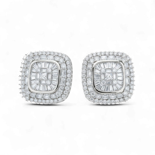 Pair of diamond earrings on a white background