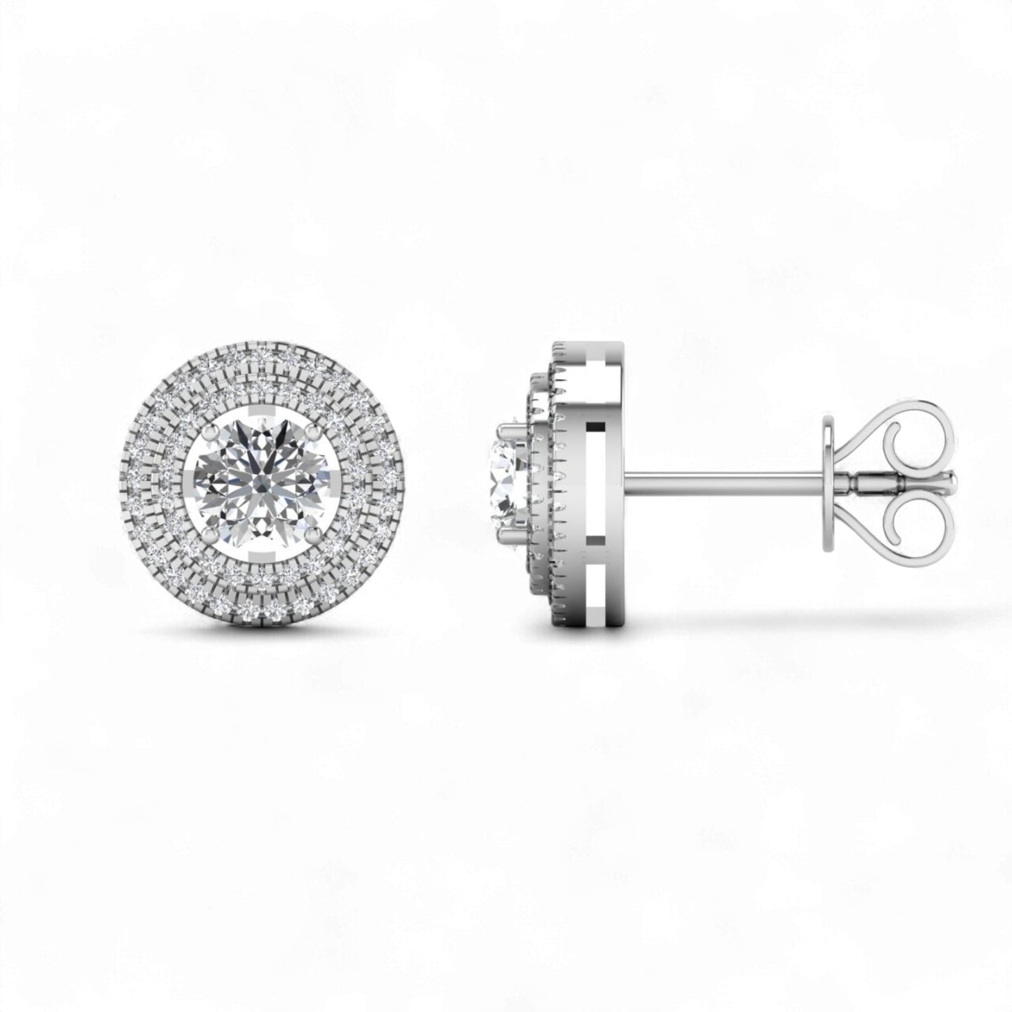Amelia Baguette Round Cut Natural Diamond Studs in 18K Gold