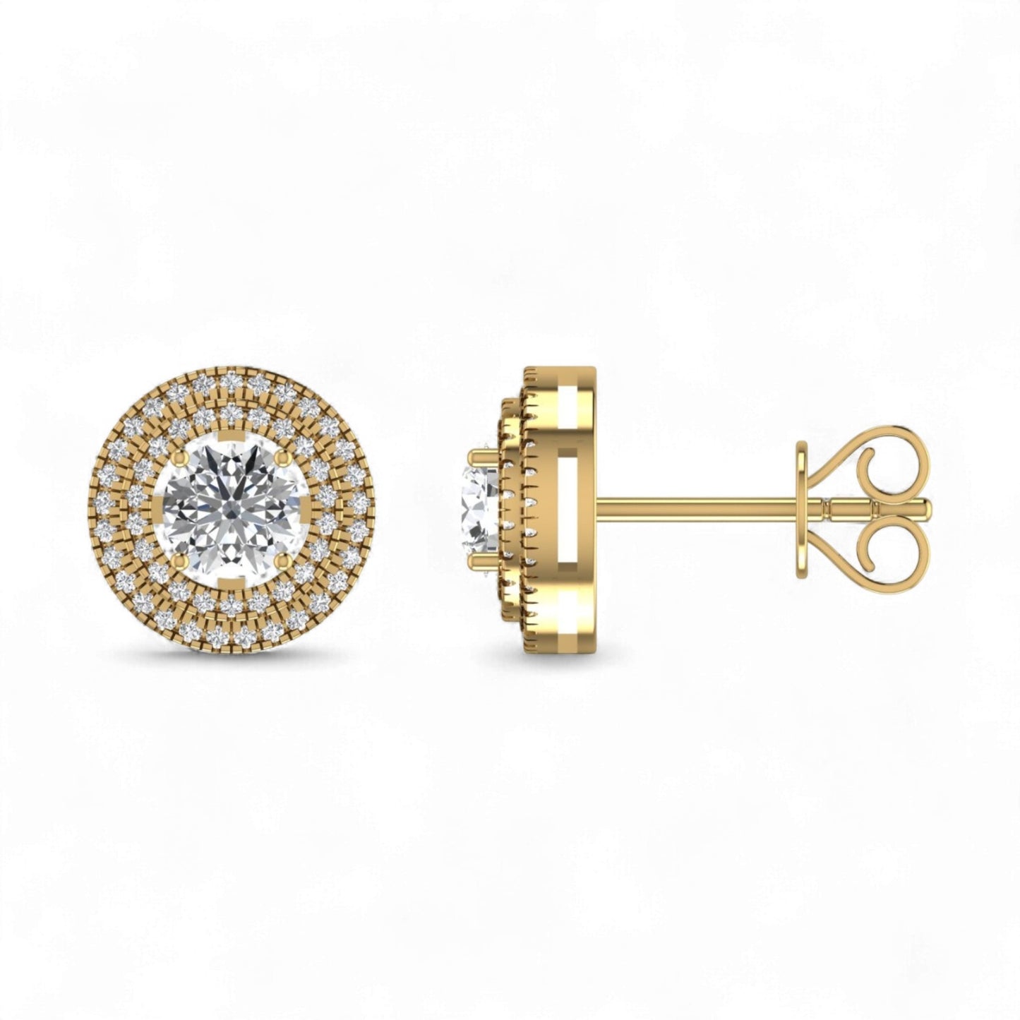 Amelia Baguette Round Cut Natural Diamond Studs in 18K Gold