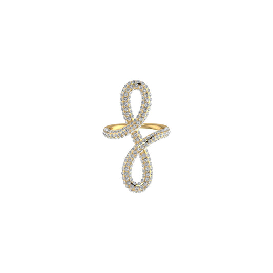 Gold and silver twisted ring on a white background