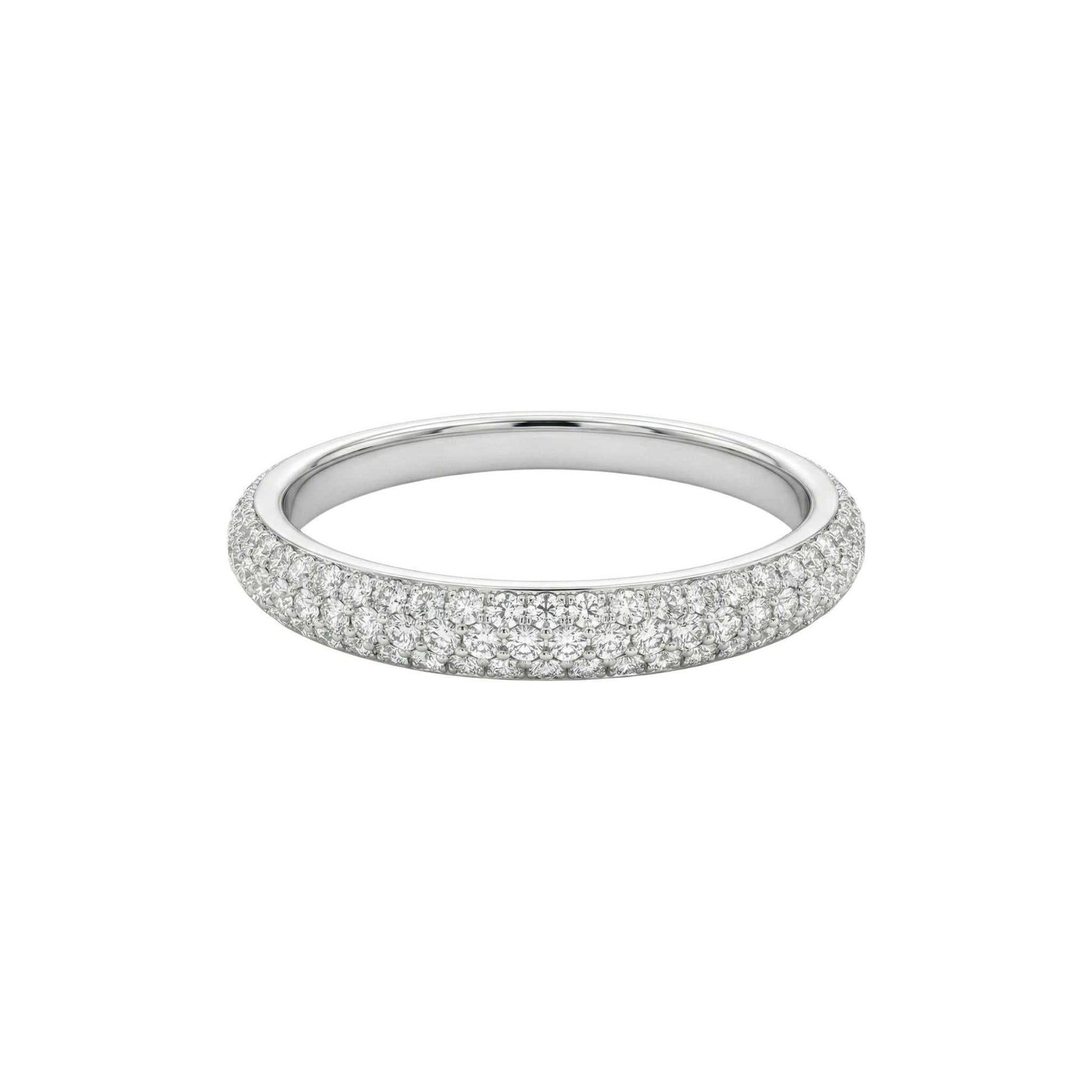 3D Pave CZ Band with multiple rows of pavé-set cubic zirconia stones in 925 sterling silver ring