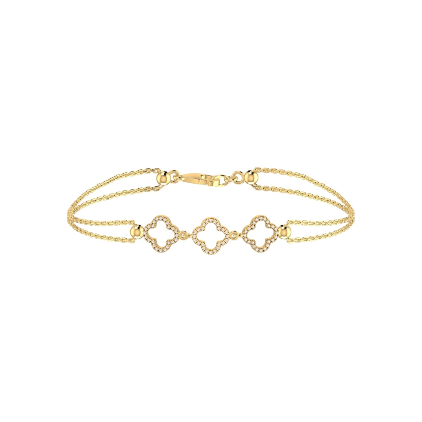 3 Clover Outline Diamond Bracelet in 18KT Gold