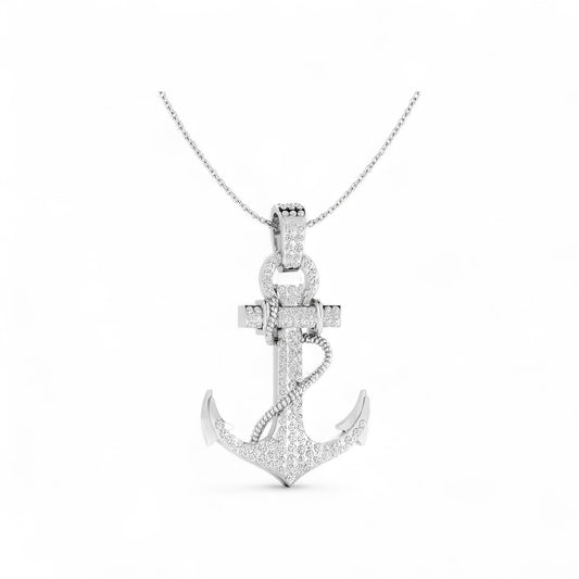 Anchor CZ Pendant Necklace in 925 Sterling Silver