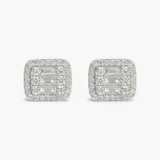 Pair of diamond earrings on a white background