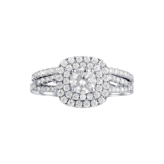 Audre Cushion Cut Moissanite Bridal Set in 925 sterling silver with cushion-cut moissanite and sparkling accent stones