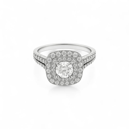 Audre Round Cut Moissanite Engagement Ring in 925 Sterling Silver