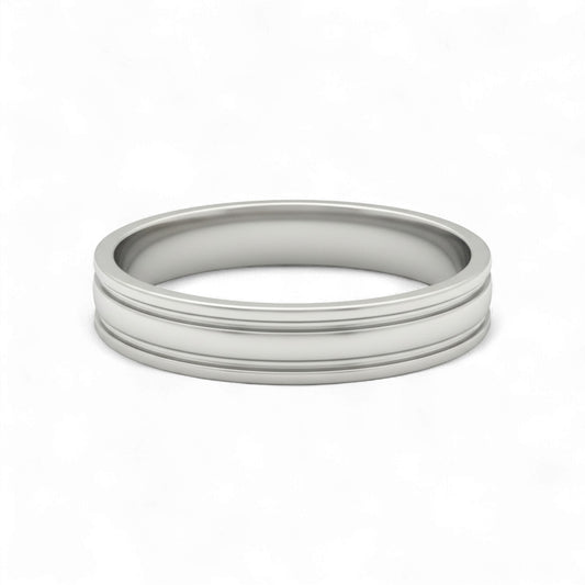 Silver ring with multiple bands on a white background