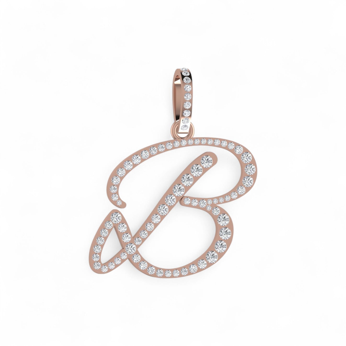 Rose gold pendant with diamonds on a white background