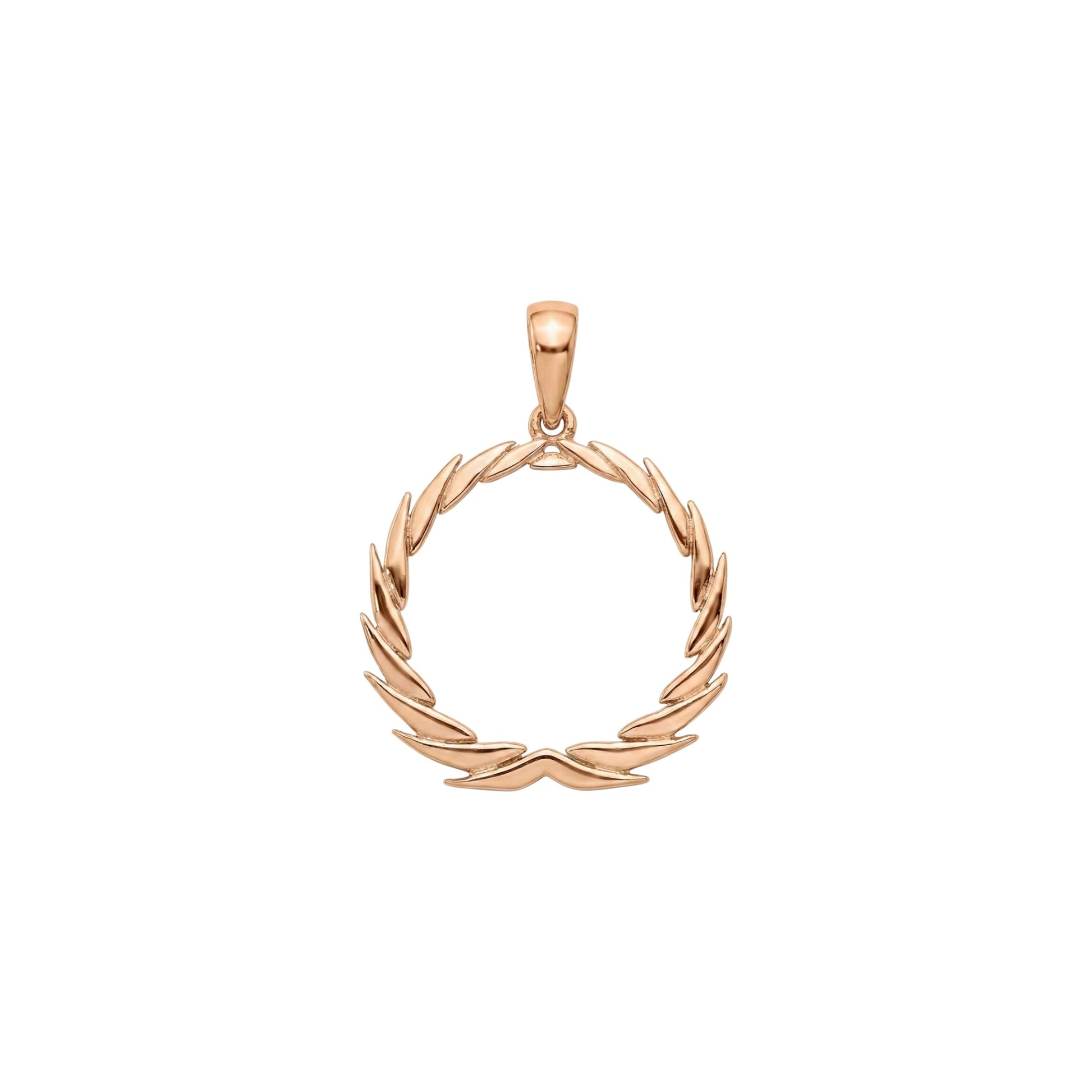 Rose gold wreath pendant on a white background