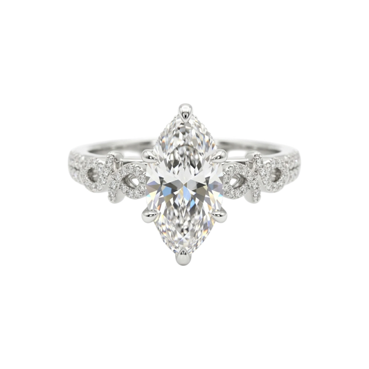 Infinie Signature Marquise Cut Moissanite Engagement Ring in 925 Sterling Silver