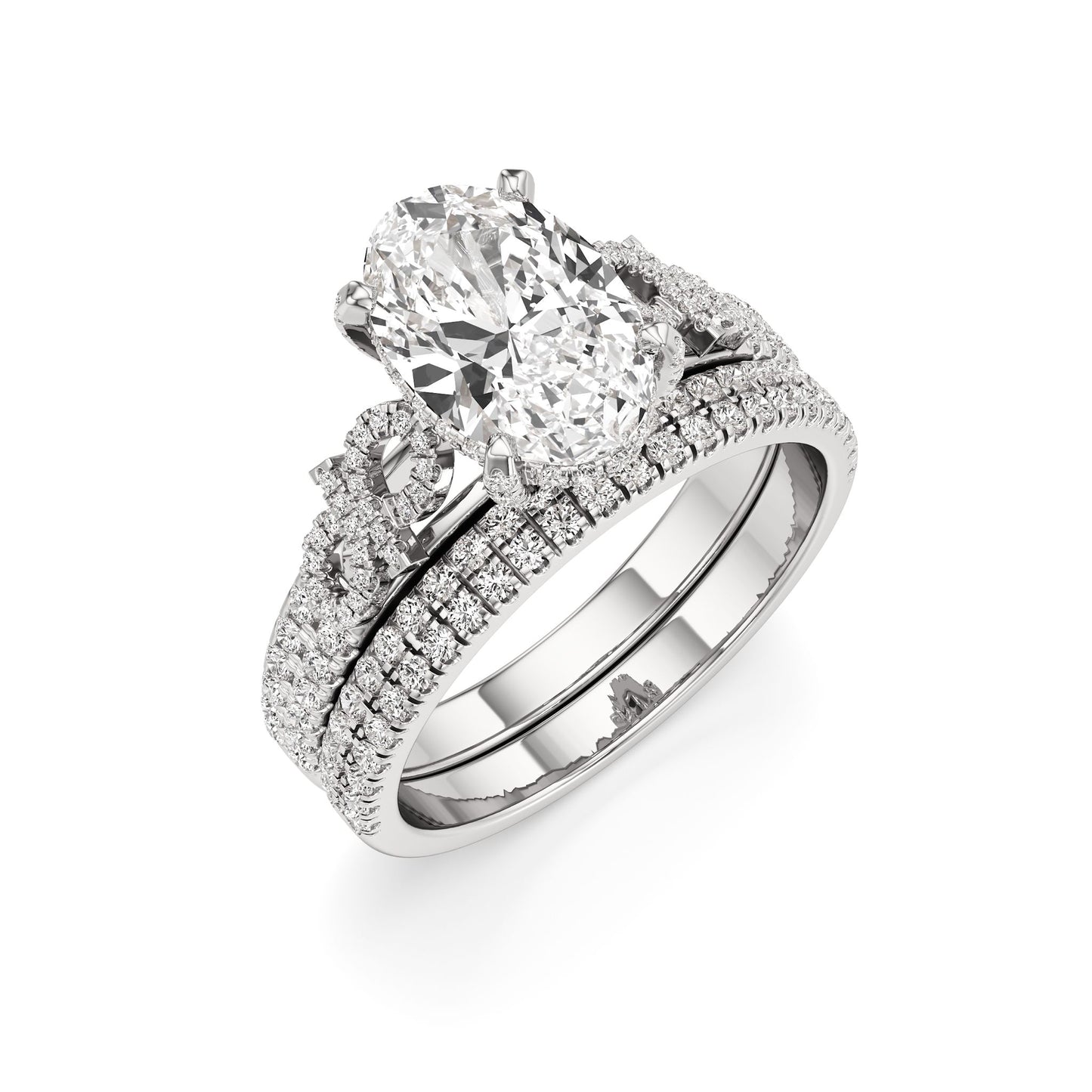 Diamond ring with a white gemstone on a white background