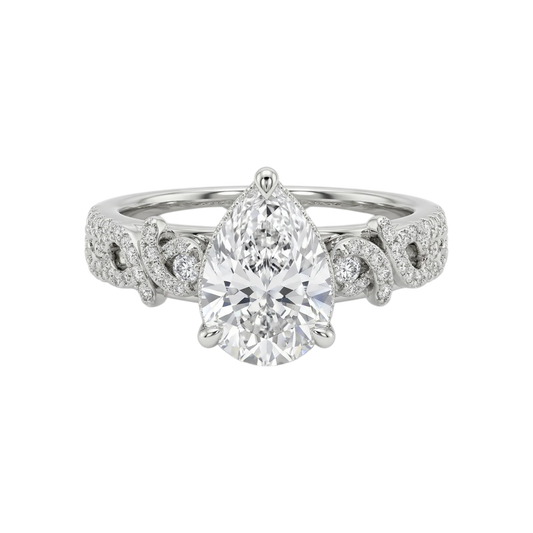 Infinie Signature Pear Cut Moissanite Engagement Ring in 925 Sterling Silver