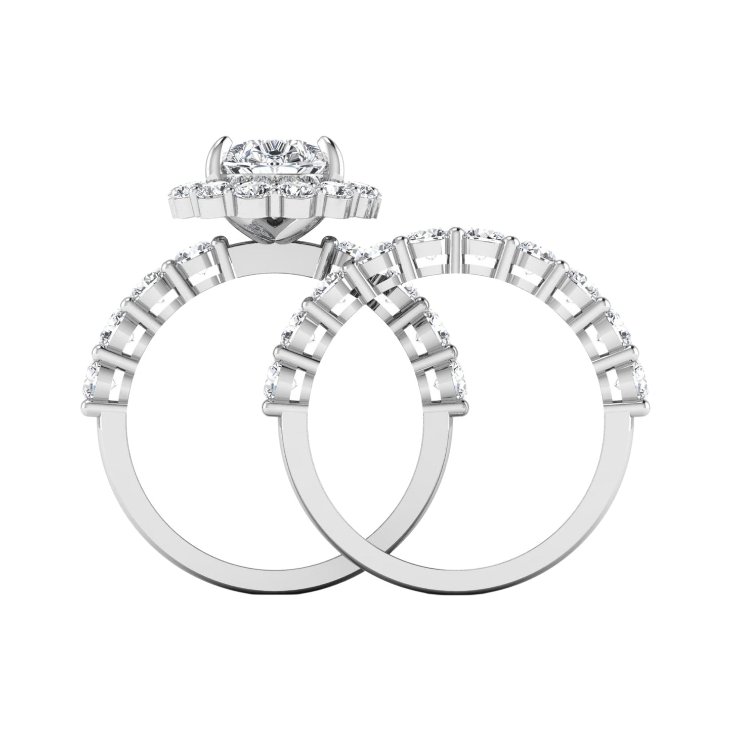 Two diamond rings on a white background