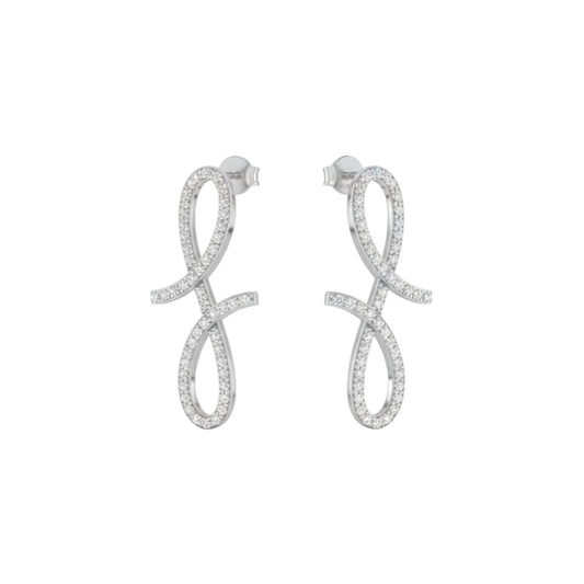 Pair of silver earrings on a white background