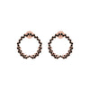 Pair of hoop earrings with black beads on a white background