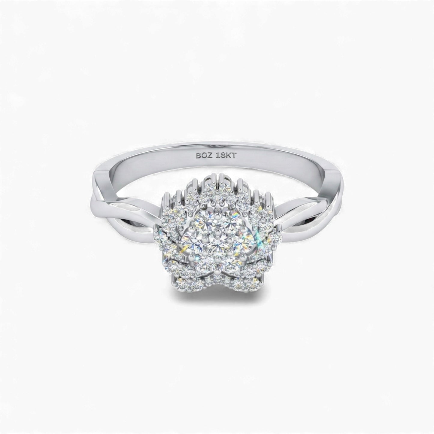 Silver ring with a diamond on a white background