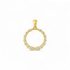 Gold pendant with diamond accents on a white background