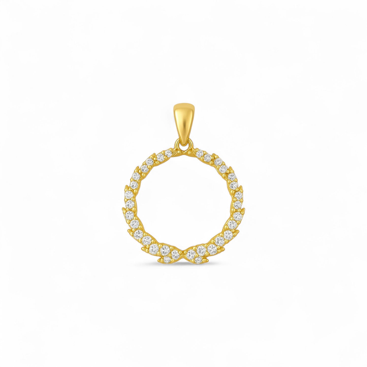 Gold pendant with diamond accents on a white background
