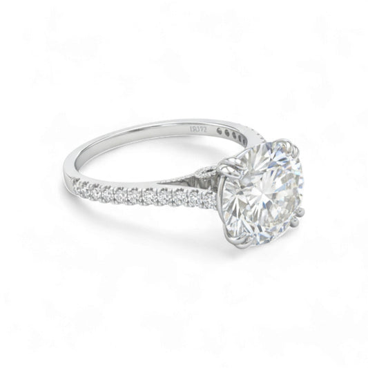 Ifunanya Round Cut Moissanite and Diamond Engagement Ring in 18K Gold