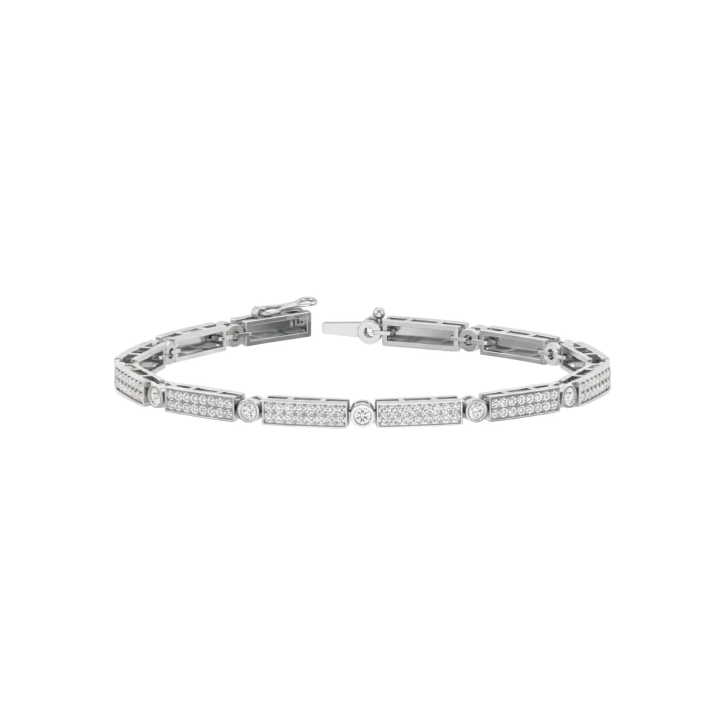 Silver bracelet with clear stones on a white background