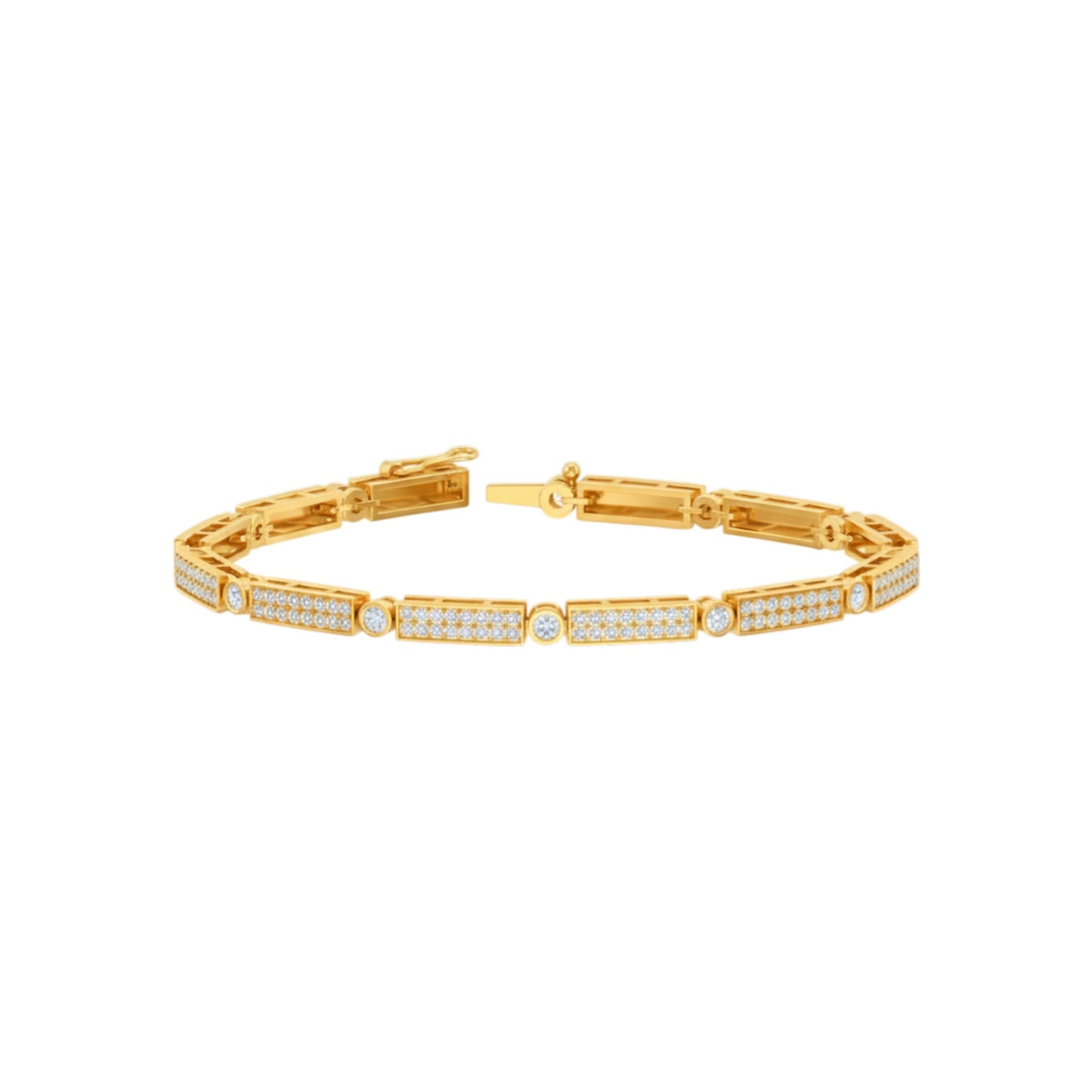 Gold bracelet with diamond accents on a white background