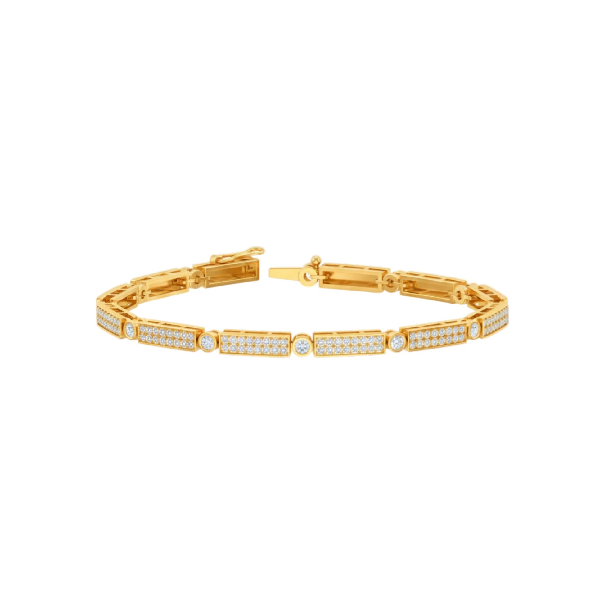 Gold bracelet with diamond accents on a white background