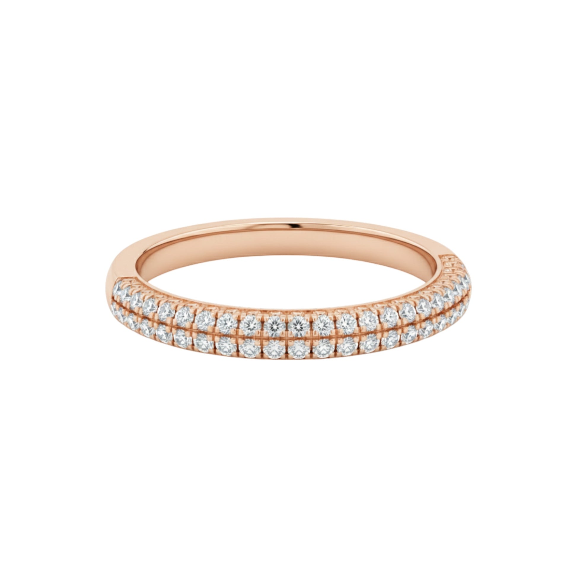 Rose gold ring with diamonds on a white background