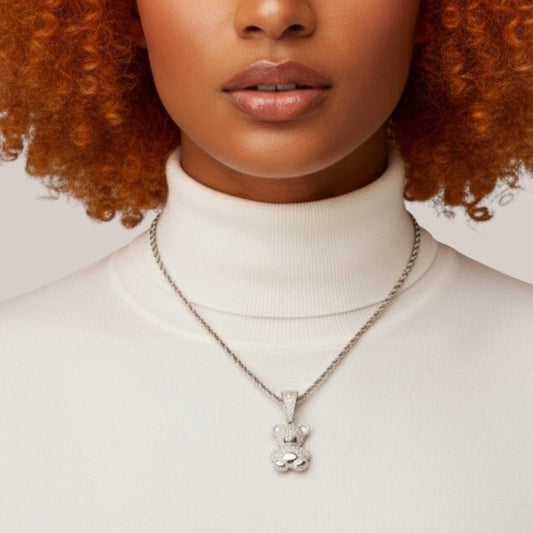 Aubrey Iced Out Moissanite Teddy Pendant in 925 Sterling Silver