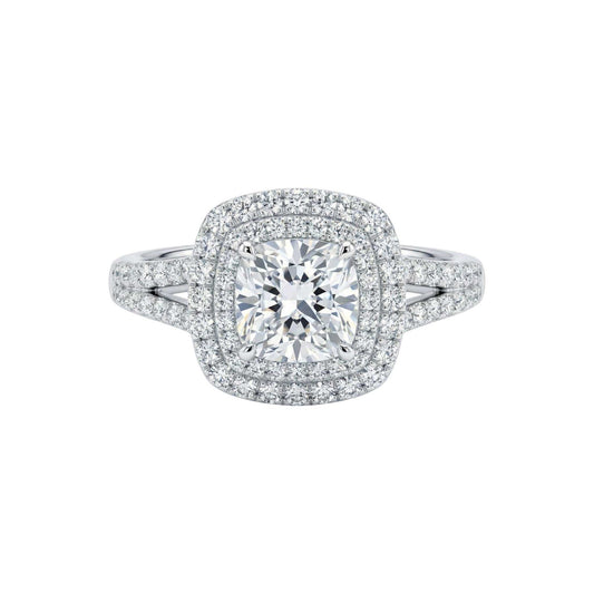 Audre Round Cut Moissanite Engagement Ring in 925 Sterling Silver with Cushion Halo Design