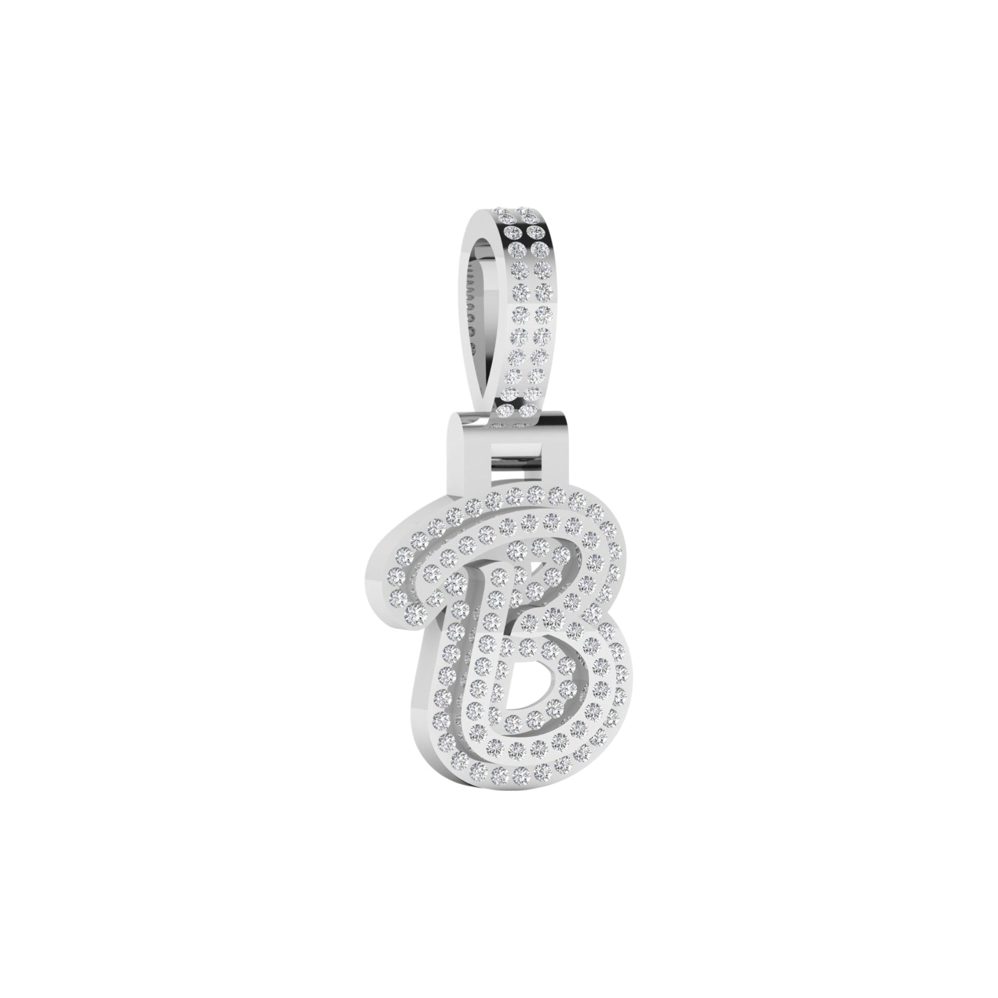 Silver pendant with letter 'B' design on a white background