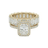 Gold ring with diamond accents on a white background