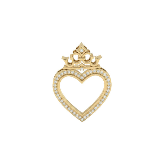 Gold heart-shaped pendant with a crown design on a white background