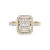 Gold ring with diamond accents on a white background