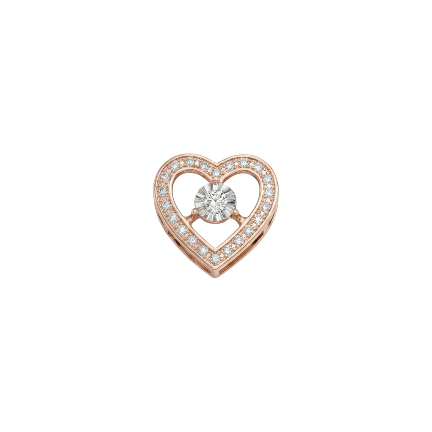 Heart-shaped jewelry piece with a central gemstone on a white background