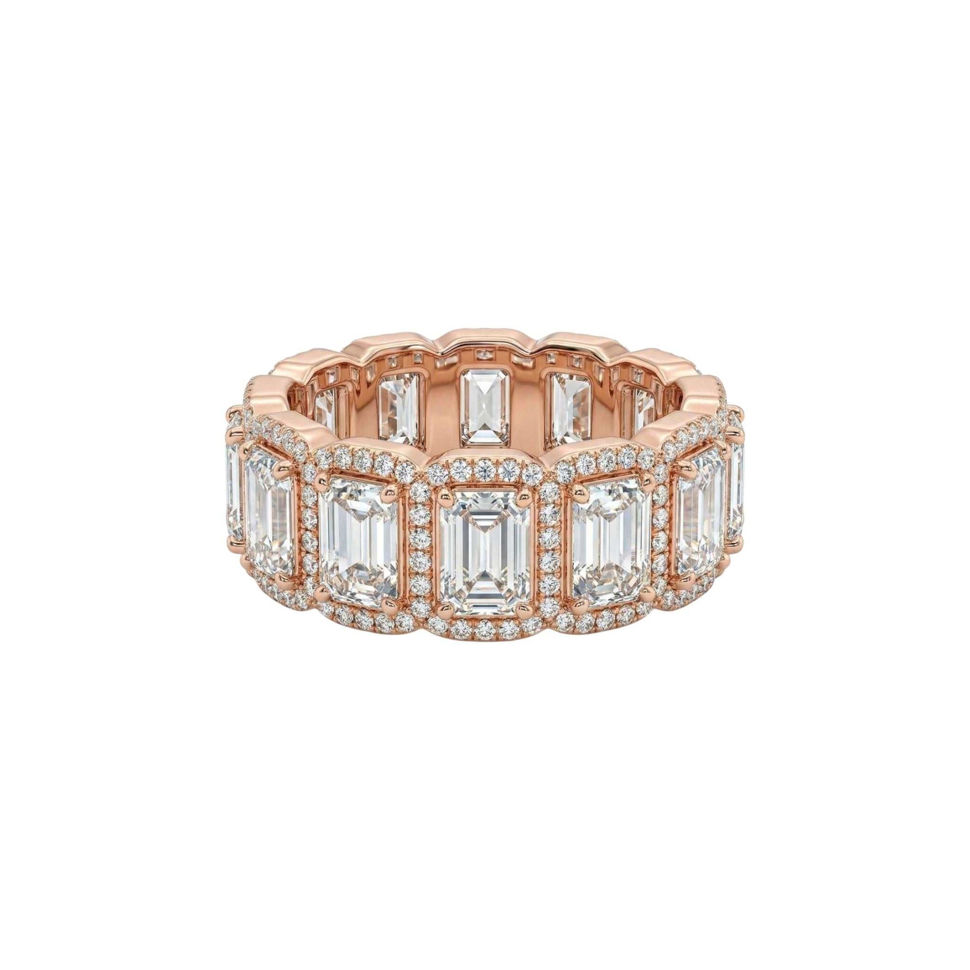 Eternity Baguette Cut CZ Band in 18KT gold with rectangular cubic zirconia stones and pavé accents