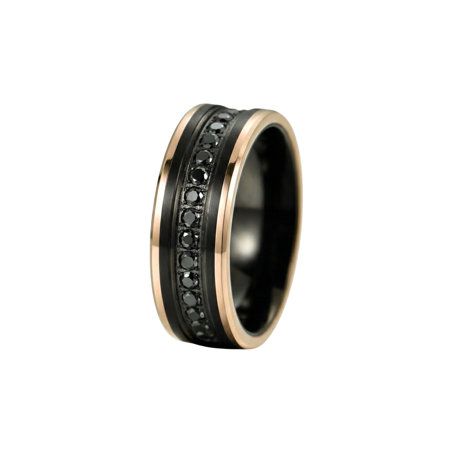Ring with black gemstones on a white background