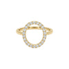 Gold ring with diamond accents on a white background