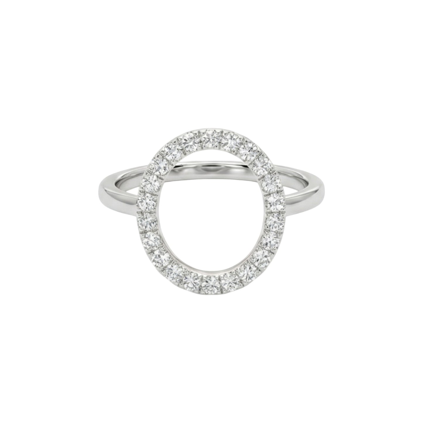 Silver ring with interlocking circular design on a white background