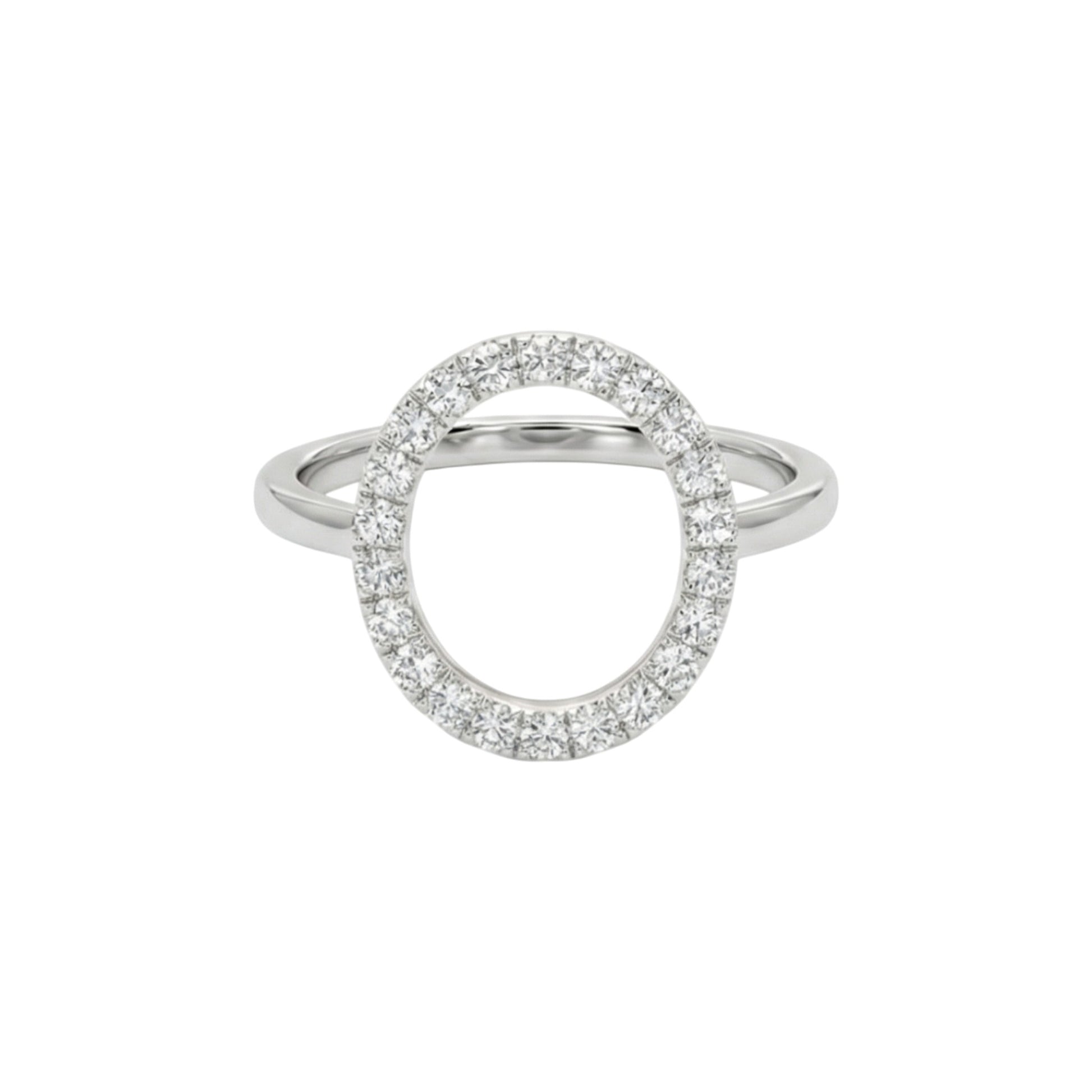Silver ring with interlocking circular design on a white background