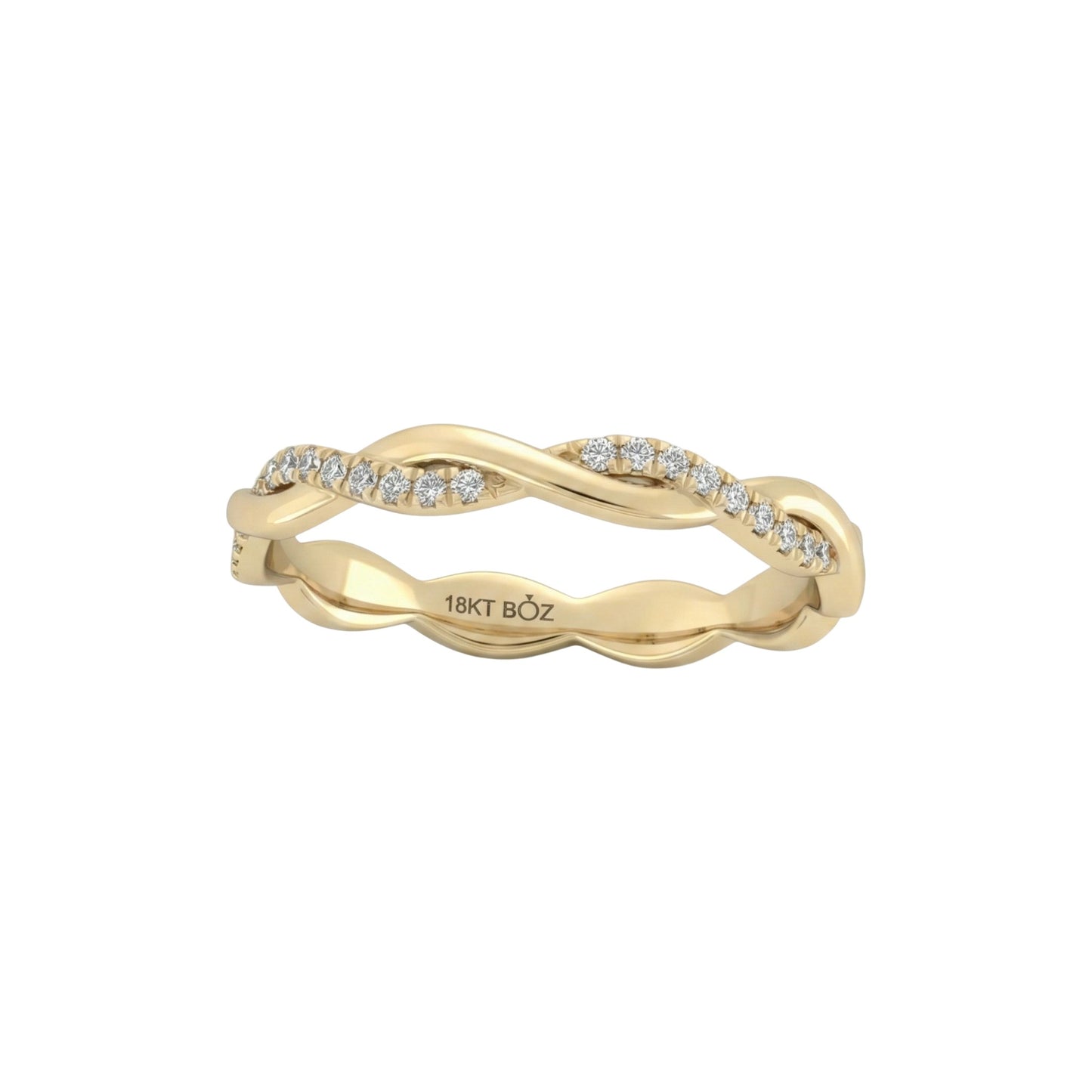 Gold ring with diamond accents on a white background