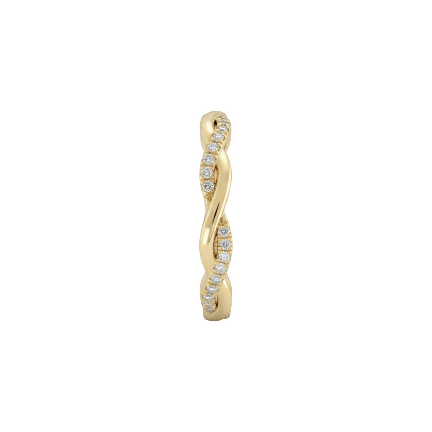 Gold earring with diamond accents on a white background