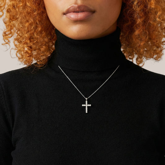 Mini Cross Natural Diamond Cross Pendant in 18KT Gold