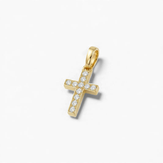 Mini Cross Natural Diamond Cross Pendant in 18KT Gold