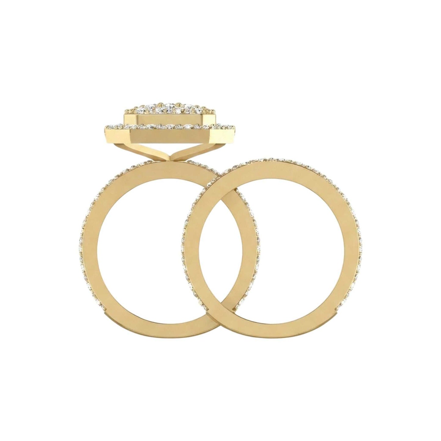 Two gold rings with diamond accents on a white background