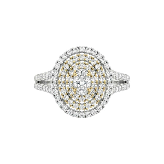 Jasmine Oval Cut natural diamond engagement ring with oval center and layered halos in 18KT gold