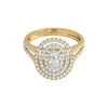 Gold ring with diamond accents on a white background