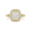 Kylie Radiant Cut Moissanite engagement ring with double halo natural diamonds in 18KT gold