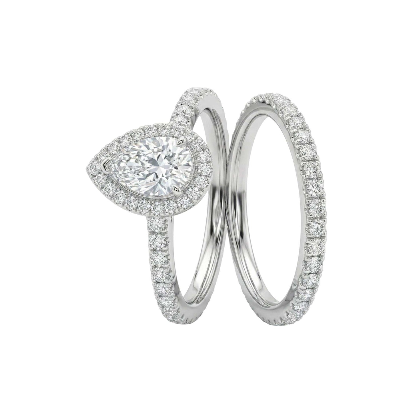 Two diamond rings on a white background