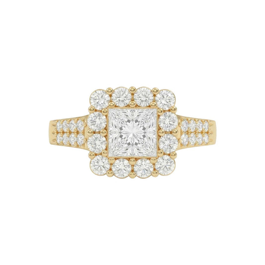 Lola Cluster Natural Diamond Engagement Ring in 18KT yellow gold with square halo and split shank design